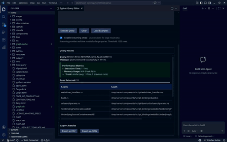 The fsgdb VS Code extension rendering a code graph inside the editor